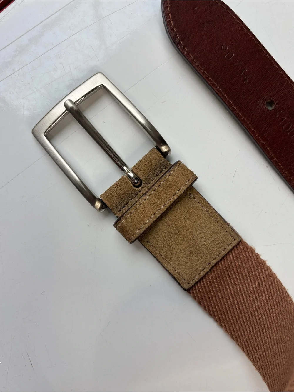 Leyva Men's Tan Suede & Canvas Belt with Metal Buckle